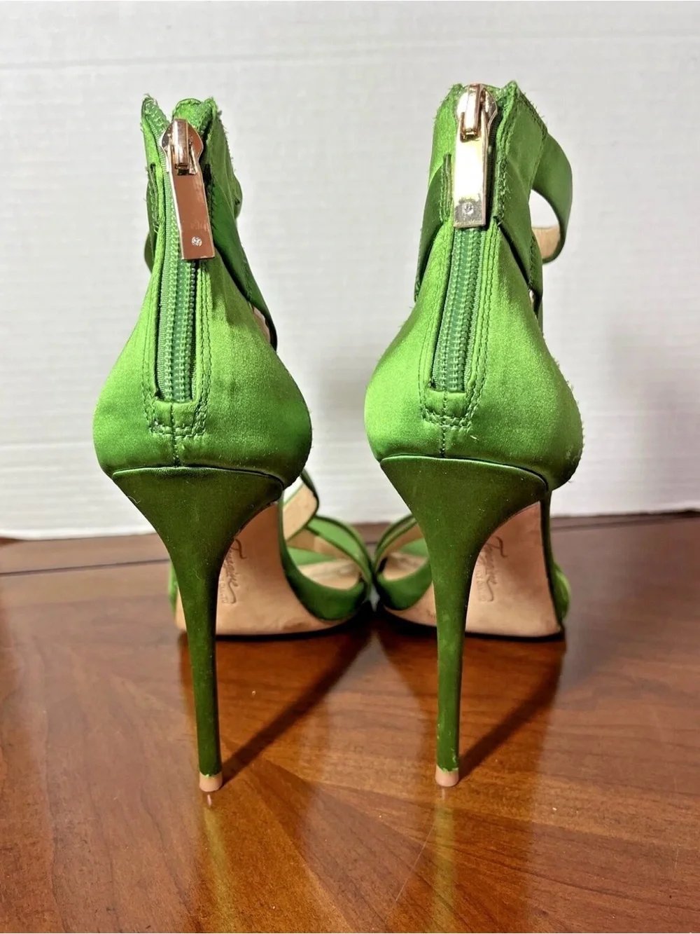 Women’s Green Satin Strappy High Heel Sandals